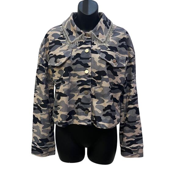 Savanna Jane Jackets & Blazers - Savanna Jane  Camo Corduroy Shacket Jeweled Collar S NWT